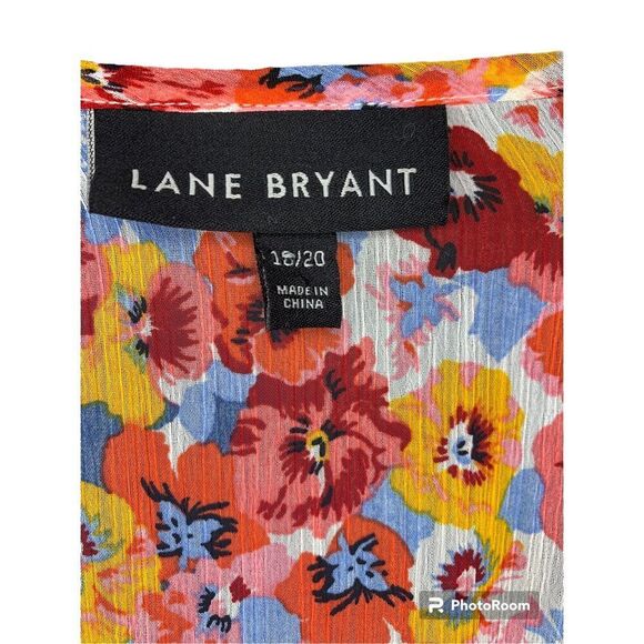 Lane Bryant Floral Sheer Shirt Orange Pink Red White Blue Size 18/20 - Picture 3 of 4